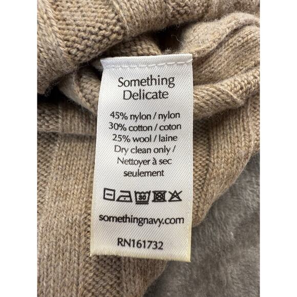 Something Navy Ribbed Wool Blend Sweater Dress Tan XL Bustier Knit Midi Slit - Picture 14 of 15